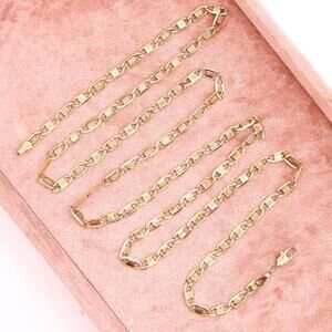 10kt Tri Gold Unisex Valentina Yellow White Rose Chain Link Necklace 26"